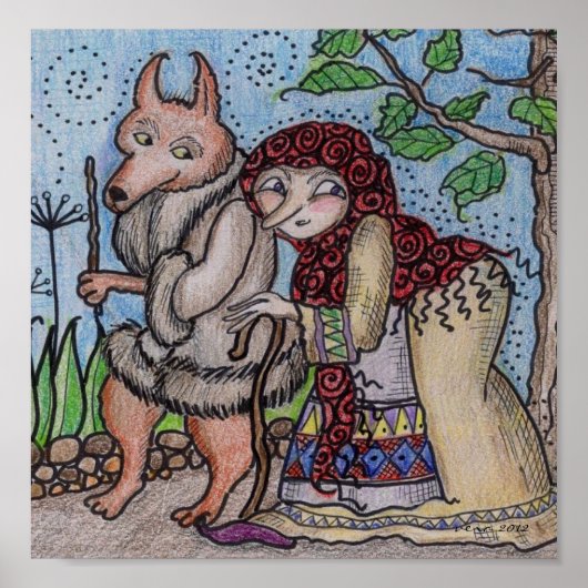 Crone and Wolfie Go for a Walk  Ukrainian Folk Art ポスター (正面)