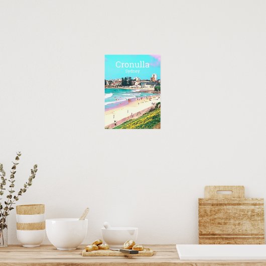 Cronulla Sydney beachside Summer travel print ポスター (キッチン)
