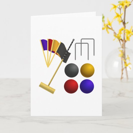 Croquet Equipment Set Mallet Balls Hoops カード (黄色い花)