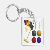 Croquet Equipment Set Mallet Balls Hoops キーホルダー (正面左)