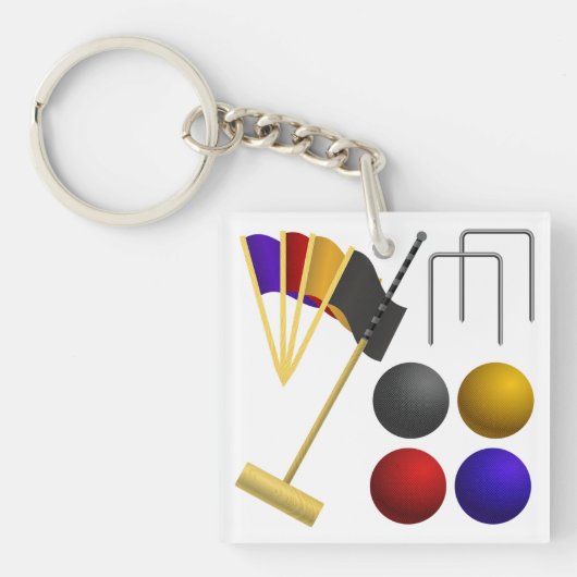 Croquet Equipment Set Mallet Balls Hoops キーホルダー (正面)