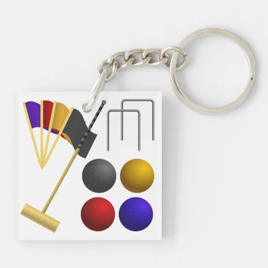 Croquet Equipment Set Mallet Balls Hoops キーホルダー (裏面)