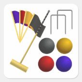 Croquet Equipment Set Mallet Balls Hoops スクエアシール (正面)