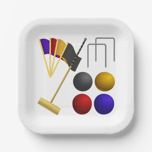 Croquet Equipment Set Mallet Balls Hoops ペーパープレート (正面)