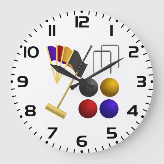 Croquet Equipment Set Mallet Balls Hoops ラージ壁時計 (正面)