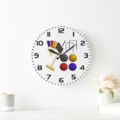 Croquet Equipment Set Mallet Balls Hoops ラージ壁時計 (ホーム)