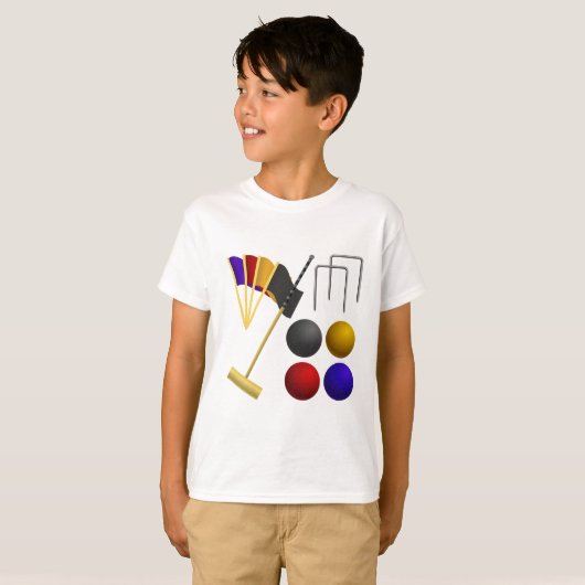 Croquet Equipment Set Mallet Balls Hoops Tシャツ (正面フル)