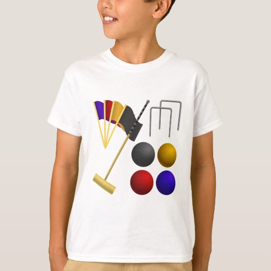 Croquet Equipment Set Mallet Balls Hoops Tシャツ (正面)