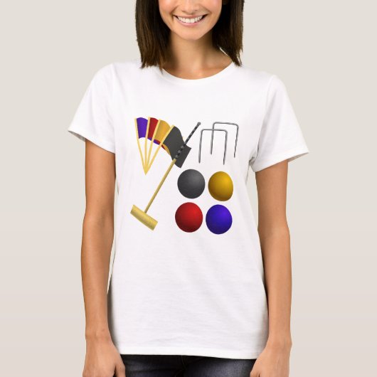 Croquet Equipment Set Mallet Balls Hoops Tシャツ (正面)