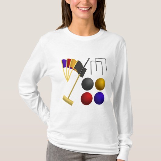 Croquet Equipment Set Mallet Balls Hoops Tシャツ (正面)