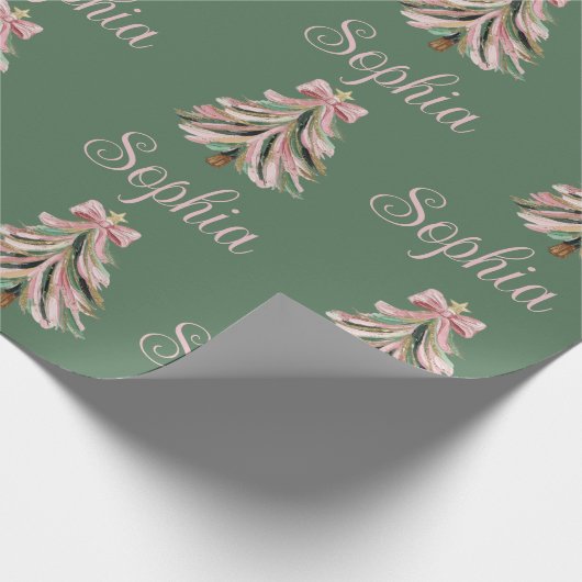 Croquette Bow Christmas Tree Personalized Name ラッピングペーパー (角)