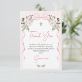 Croquette Pink Bow Arch Winter Floral Baby Shower サンキューカード (スタンド正面)