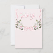 Croquette Pink Bow Arch Winter Floral Baby Shower サンキューカード (裏面)