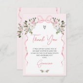 Croquette Pink Bow Arch Winter Floral Baby Shower サンキューカード (正面/裏面)