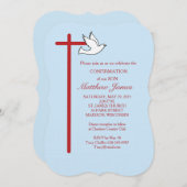 Cross and Dove Blueを使用した息子の確認 招待状 (正面/裏面)