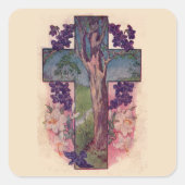 Cross and Tree Christian Easter Stickers スクエアシール (正面)