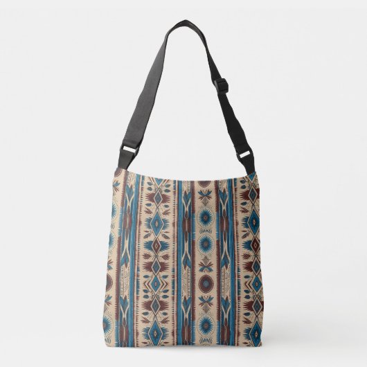 Cross Body Bag in Blue Native American Patterns クロスボディバッグ (正面)