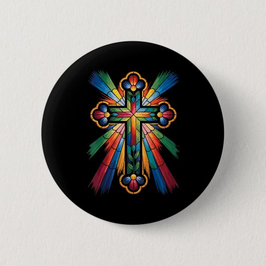 Cross Colorful Christian Religous 缶バッジ (正面)