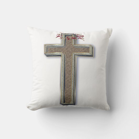 Cross Cotton Square Pillow with White Background クッション (正面)