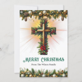 Cross Draped in Christmas Garland, Greeting Cards シーズンカード