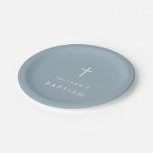 Cross dusty blue baby boy Baptism  ペーパープレート (アングル)