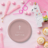 Cross dusty pink baby girl  Baptism  ペーパープレート (パーティー)