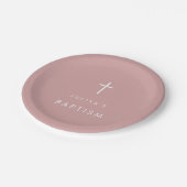 Cross dusty pink baby girl  Baptism  ペーパープレート (アングル)