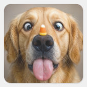Cross Eyed Golden Retriever With Candy Corn スクエアシール (正面)