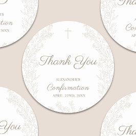 Cross Floral Confirmation Thank You ラウンドシール
