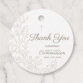 Cross Floral First Holy Communion Thank You フェイバータグ (正面)