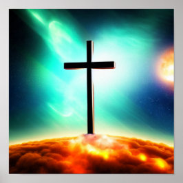 Cross in Fiery Clouds Spacescapeポスター ポスター