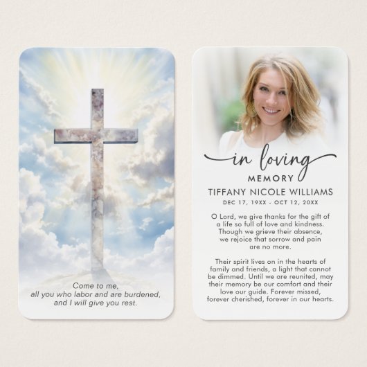 Cross In Loving Memory Christian Prayer Cards (正面&裏面)