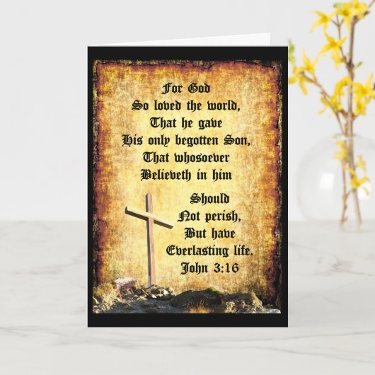 Cross & Manger with John 3vs16 カード (黄色い花)
