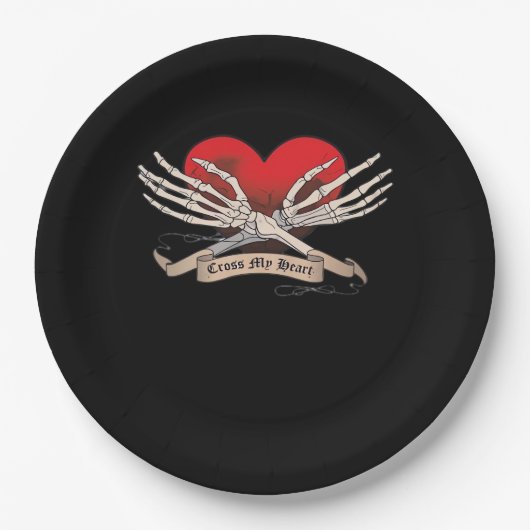 Cross Myハート（死への希望） - Skeleton Hands Hear ペーパープレート (正面)