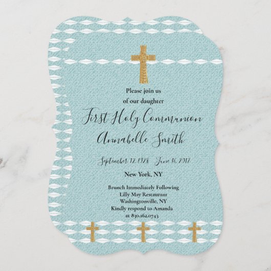 Cross of LightイエスキリストFirst Holy Comm 招待状 (正面/裏面)