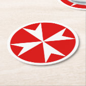 Cross Of Malta v2 （赤の上に白） ラウンドペーパーコースター (アングル)