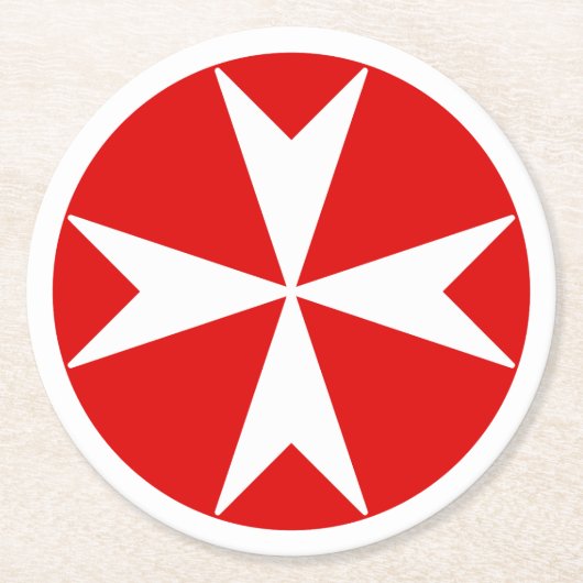 Cross Of Malta v2 （赤の上に白） ラウンドペーパーコースター (正面)