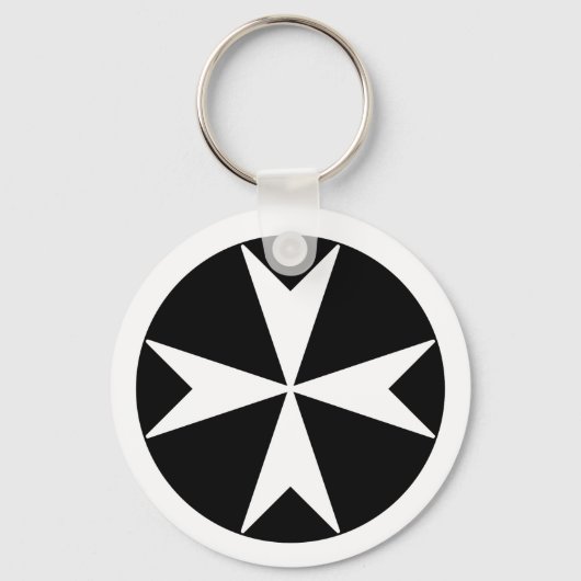 Cross Of Malta v2 (黒の上に白) キーホルダー (正面)