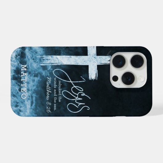 Cross on Water Dark Blue Scripture Personalized iPhoneケース (裏面横)