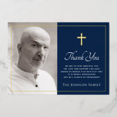Cross photo dark blue foil sympathy thank you card 箔招待状 (正面)