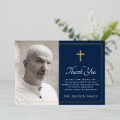 Cross photo dark blue foil sympathy thank you card 箔招待状 (立ち正面)