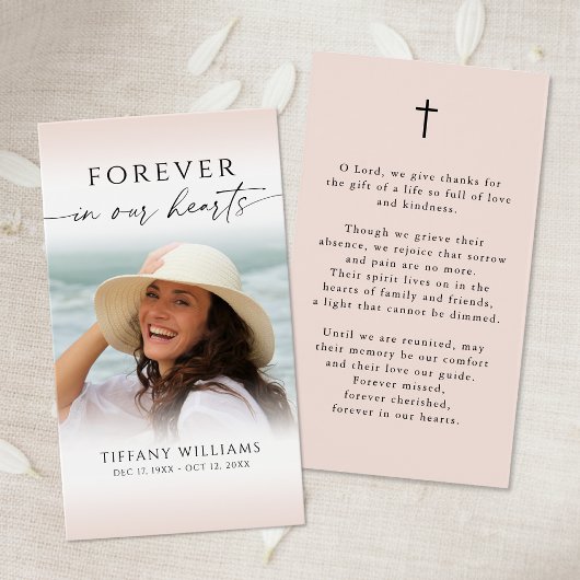 Cross Photo Forever Hearts Funeral Prayer Card