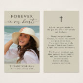 Cross Photo Forever Hearts Memorial Prayer Card (正面&裏面)