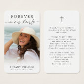 Cross Photo Forever Hearts Sympathy Prayer Card (正面&裏面)
