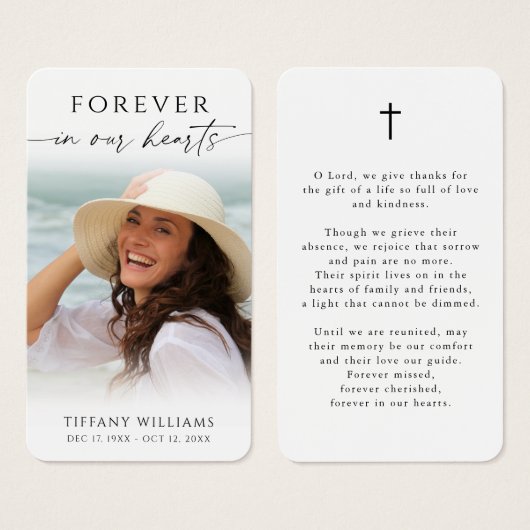 Cross Photo Forever Hearts Sympathy Prayer Card (正面&裏面)
