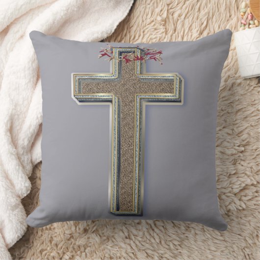 Cross Polyester Large Pillow with Grey Background クッション (ブランケット)