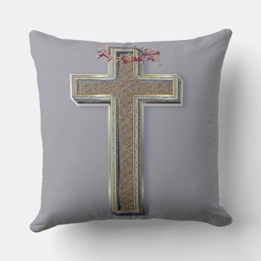 Cross Polyester Large Pillow with Grey Background クッション (裏面)