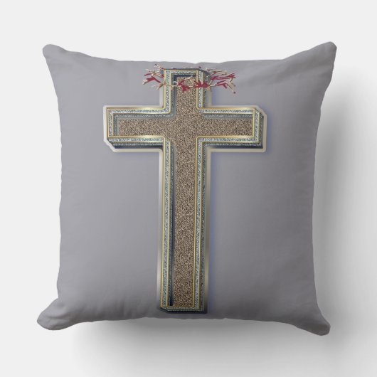 Cross Polyester Large Pillow with Grey Background クッション (正面)