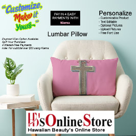 Cross Polyester Lumbar Pillow Pink Background ランバークッション