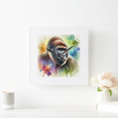 Cross River Gorilla 200724AREF119 - Watercolor スクエア壁時計 (ホーム)